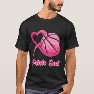 ハートリボンバスケットボールピンクアウト乳がんAwa Tシャツ
