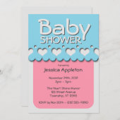 ハートリボンパターンピンク&ブルーベビーシャワー 招待状 (正面/裏面)