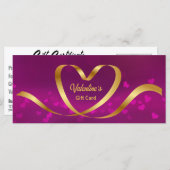 ハートリボン金ゴールド紫バレンタインデイギフトカード (正面/裏面)