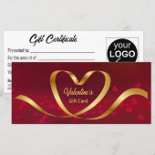 ハートリボン金ゴールド赤バレンタインのギフトカード (正面/裏面)