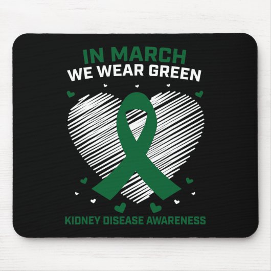 ハートリボン3月We衣服緑腎臓病 マウスパッド (正面)