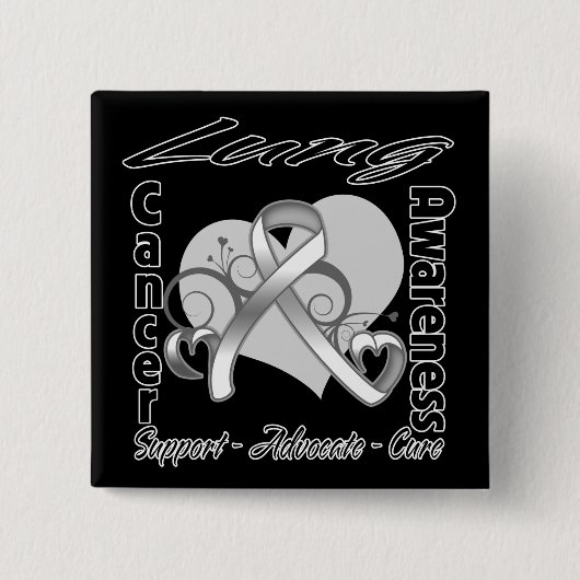 ハートリボン – 肺がん認識度 缶バッジ (正面)