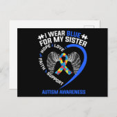 ハートリボンI衣服ブルー ポストカード (正面/裏面)