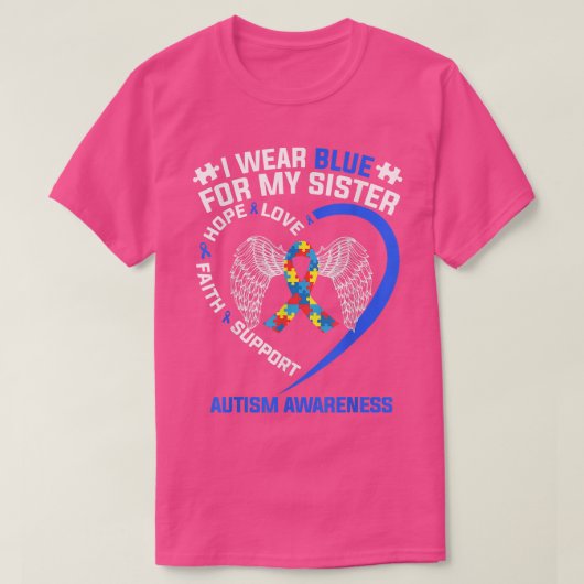 ハートリボンI衣服ブルー Tシャツ (デザイン正面)