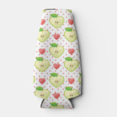 ハートリンゴ(ピンクの水玉模様とハート) ボトルクーラー (正面)