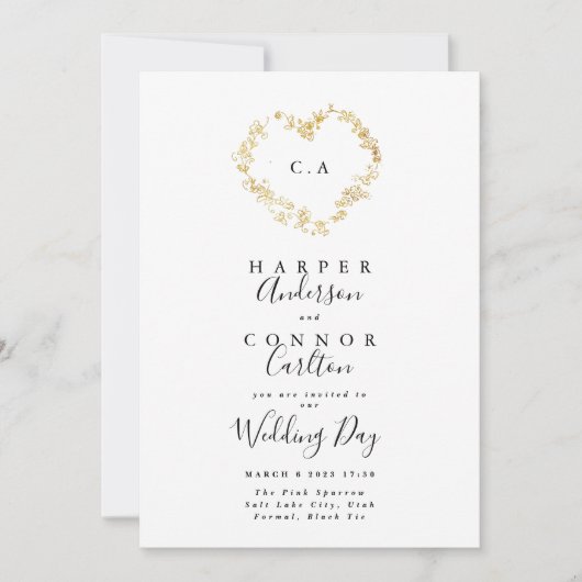 ハートリースモノグ結婚ラム 招待状 (正面)