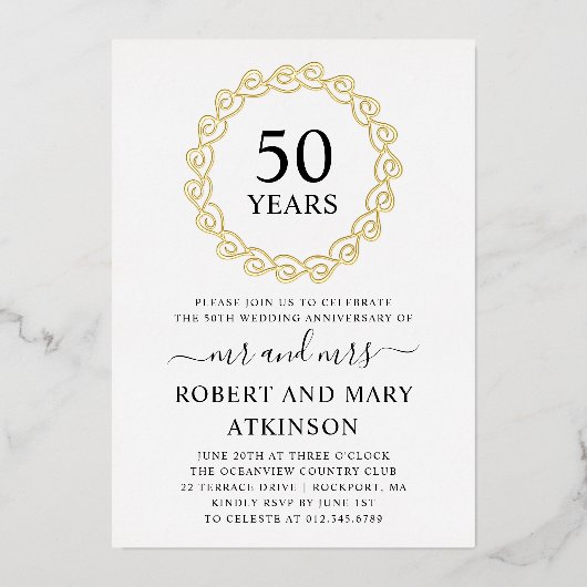 ハートリース50結婚周年記念パーティー 箔招待状 (正面)