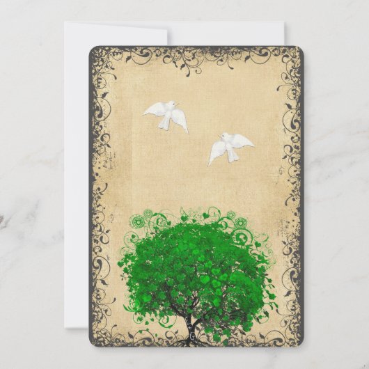 ハートリーフエメラルドツリーヴィンテージドーブウェディング 招待状 (裏面)