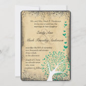 ハートリーフエメラルドツリーヴィンテージラブバードウェディング 招待状 (裏面)