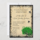 ハートリーフエメラルドツリーヴィンテージラブバードウェディング 招待状 (正面)