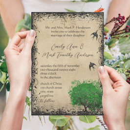 ハートリーフエメラルドツリーヴィンテージラブバードウェディング 招待状