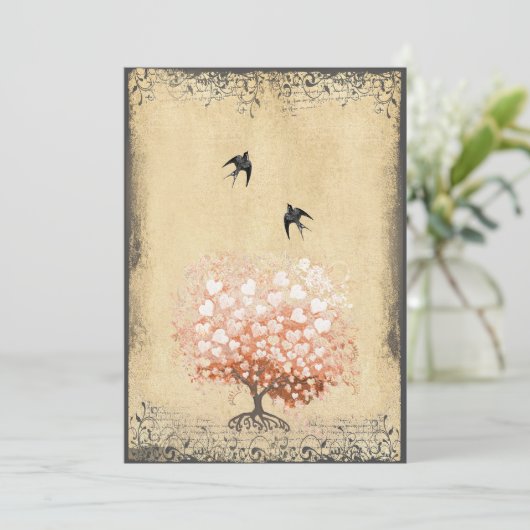 ハートリーフコーラルピーチブドツリーラブバード結婚ズ 招待状 (スタンド正面)