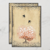 ハートリーフコーラルピーチブドツリーラブバード結婚ズ 招待状 (正面/裏面)