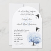 ハートリーフソフトパウダーブルーツリーヴィンテージ鳥 招待状 (正面)