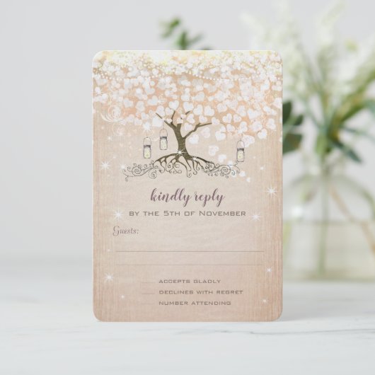 ハートリーフツリーバラ金ゴールド結婚式の招待 招待状 (スタンド正面)