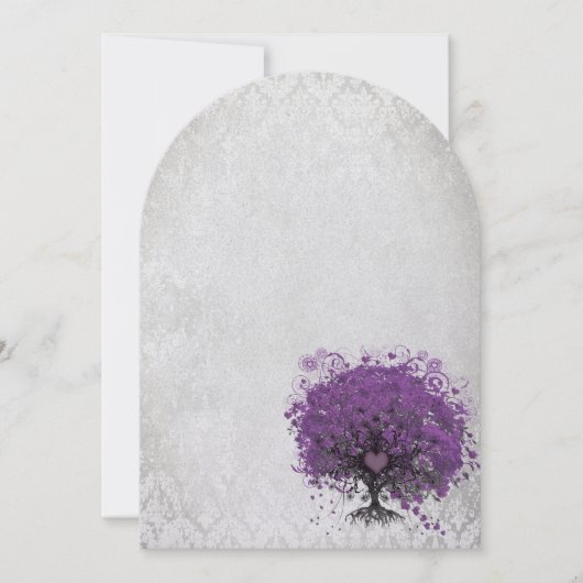 ハートリーフナスの木のヴィンテージダマスコウェディング 招待状 (正面)