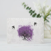 ハートリーフナス木のヴィンテージ鳥RSVP 出欠カード (スタンド正面)