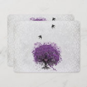 ハートリーフナス木のヴィンテージ鳥RSVP 出欠カード (正面/裏面)