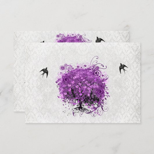 ハートリーフナス木のヴィンテージ鳥RSVP 出欠カード (正面/裏面)