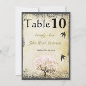 ハートリーフピンクの木のヴィンテージの結婚鳥 招待状 (裏面)