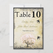 ハートリーフピンクの木のヴィンテージの結婚鳥 招待状 (正面)