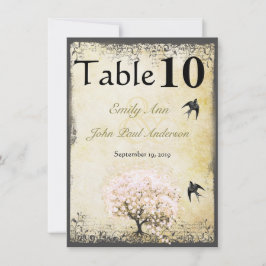 ハートリーフピンクの木のヴィンテージの結婚鳥 招待状