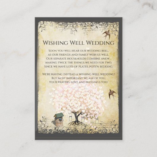 ハートリーフピンクの木のヴィンテージウィングウェル結婚ズ エンクロージャーカード (正面)