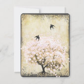 ハートリーフピンクの木のヴィンテージ鳥の日付を保存 セーブザデート (裏面)