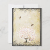 ハートリーフピンクの木のヴィンテージ鳥の結婚式RSVP 出欠カード (裏面)