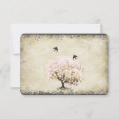 ハートリーフピンクの木のヴィンテージ鳥の結婚式RSVP 出欠カード (裏面)