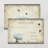 ハートリーフブルーツリーヴィンテージバーズパールパーチメント 出欠カード (正面/裏面)