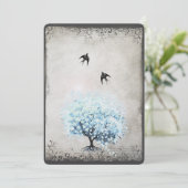 ハートリーフブルーツリーヴィンテージバードシルバーパーチメント 招待状 (スタンド正面)