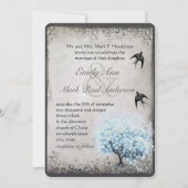 ハートリーフブルーツリーヴィンテージバードシルバーパーチメント 招待状 (裏面)