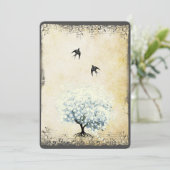 ハートリーフブルーツリーヴィンテージバードパールパーチメント 招待状 (スタンド正面)