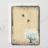 ハートリーフブルーツリーヴィンテージ鳥パーチフェイクメント 招待状 (正面)