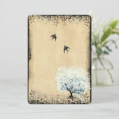 ハートリーフブルーツリーヴィンテージ鳥パーチフェイクメント 招待状 (スタンド正面)