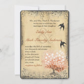 ハートリーフライトコーラルツリーヴィンテージ鳥の結婚式 招待状 (裏面)