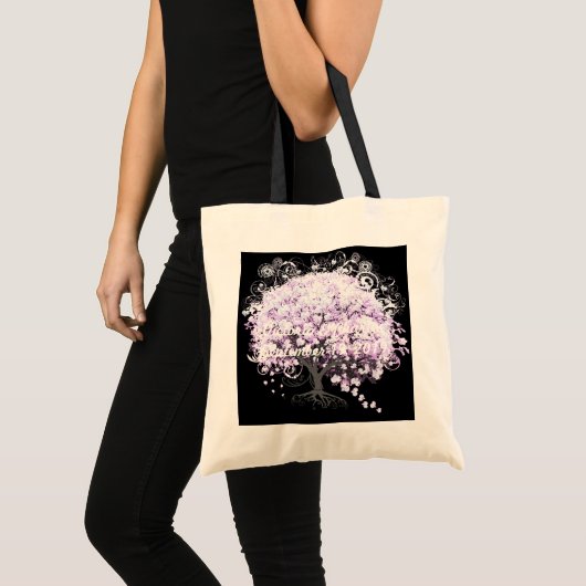 ハートリーフラベンダーの木 ヴィンテージ鳥の結婚式 トートバッグ (正面(商品))