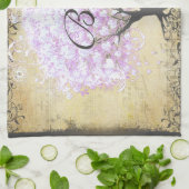 ハートリーフラベンダーツリーヴィンテージバ結婚ードズ キッチンタオル (折り畳み)