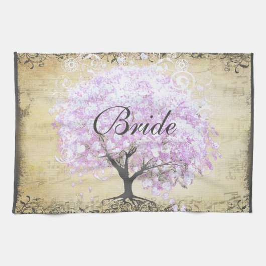 ハートリーフラベンダーツリーヴィンテージバ結婚ードズ キッチンタオル (横)