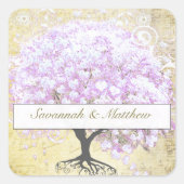 ハートリーフラベンダーツリーヴィンテージバ結婚ードズ スクエアシール (正面)