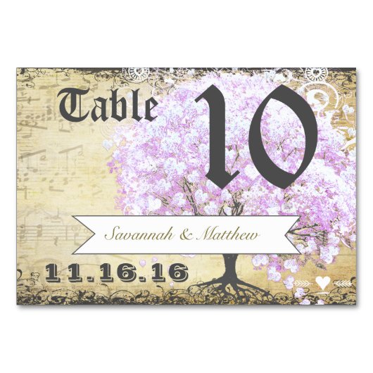 ハートリーフラベンダーツリーヴィンテージバ結婚ードズ テーブルナンバー (正面)