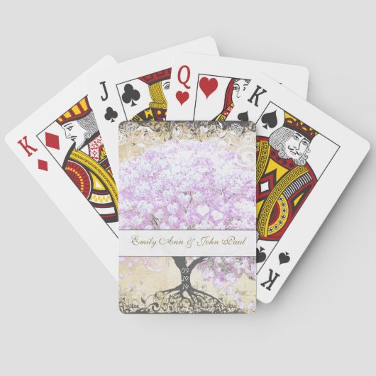 ハートリーフラベンダーツリーヴィンテージバ結婚ードズ トランプ (裏面)