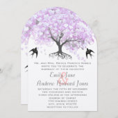 ハートリーフラベンダーツリーヴィンテージバ結婚ードズ 招待状 (正面/裏面)