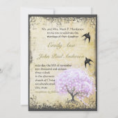 ハートリーフラベンダーツリーヴィンテージバ結婚ードズ 招待状 (裏面)