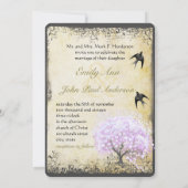 ハートリーフラベンダーツリーヴィンテージバ結婚ードズ 招待状 (裏面)