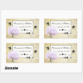 ハートリーフラベンダーツリーヴィンテージバ結婚ードズ 長方形シール (シート)