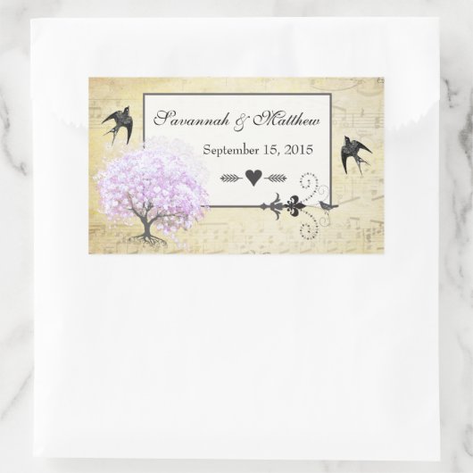 ハートリーフラベンダーツリーヴィンテージバ結婚ードズ 長方形シール (バッグ)