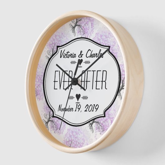 ハートリーフラベンダーツリー ヴィンテージ 鳥 ウェディング 壁時計 (傾斜)