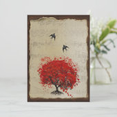 ハートリーフレッドツリーヴィンテージバードウェディング招待状 招待状 (スタンド正面)